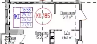 Квартира-студия: Ижевск, улица Васнецова, 24 (25.4 м) - Фото 1