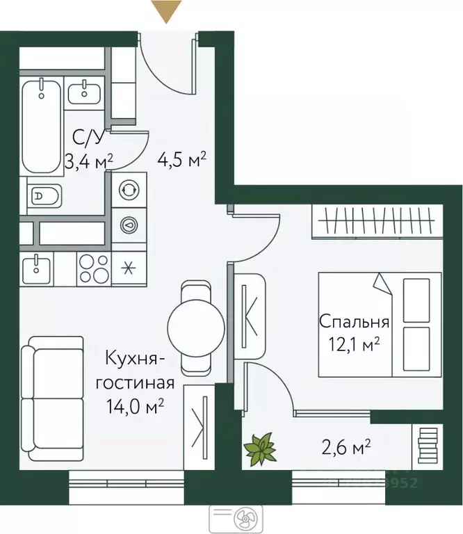 1-к кв. Волгоградская область, Волгоград Новосибирская ул., 74с1 ... - Фото 0
