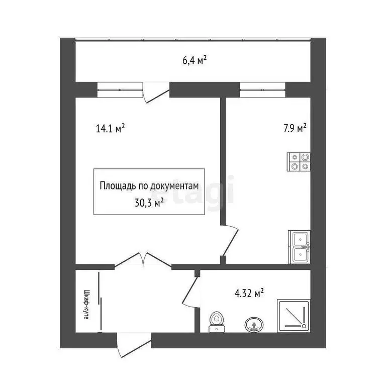 1-комнатная квартира: Томск, Нижний переулок, 47 (30.3 м) - Фото 0