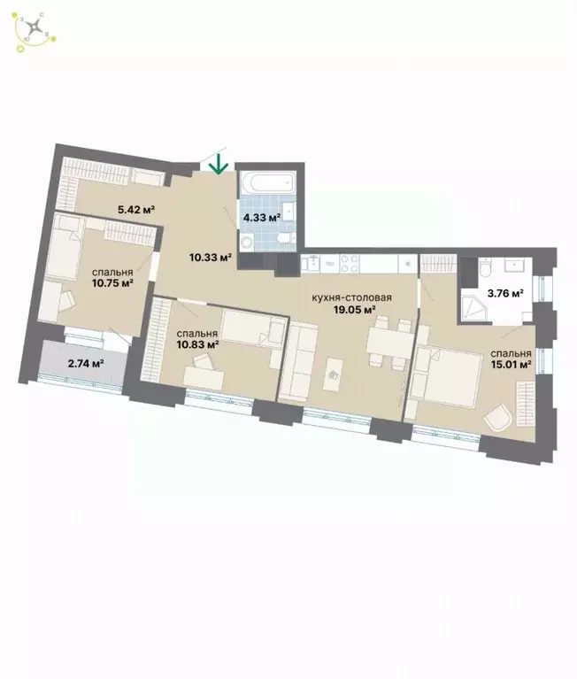 3-к кв. Свердловская область, Екатеринбург Эльмаш жилрайон,  (82.22 м) - Фото 1