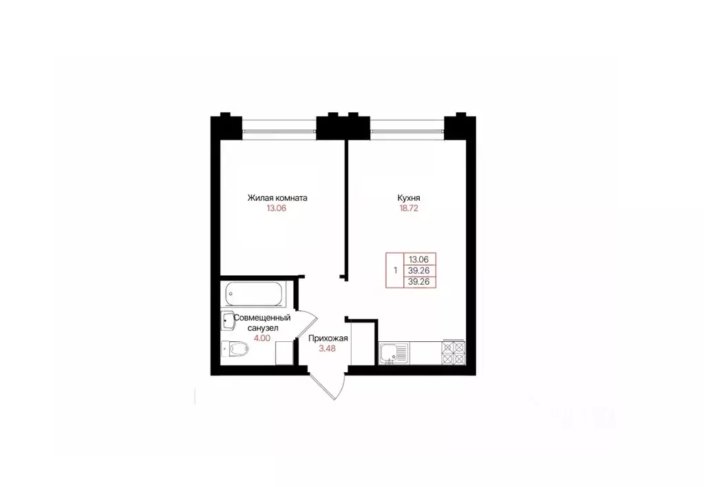 1-к кв. Татарстан, Казань Лето жилой комплекс (39.26 м) - Фото 1