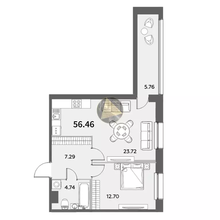 Продаётся 1-к квартира, 56.46 м - Фото 1