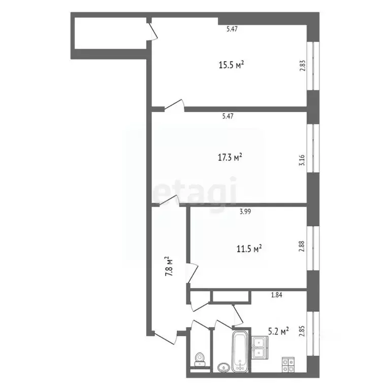 3-к кв. Ямало-Ненецкий АО, Новый Уренгой Молодежная ул., 15 (61.0 м) - Фото 2