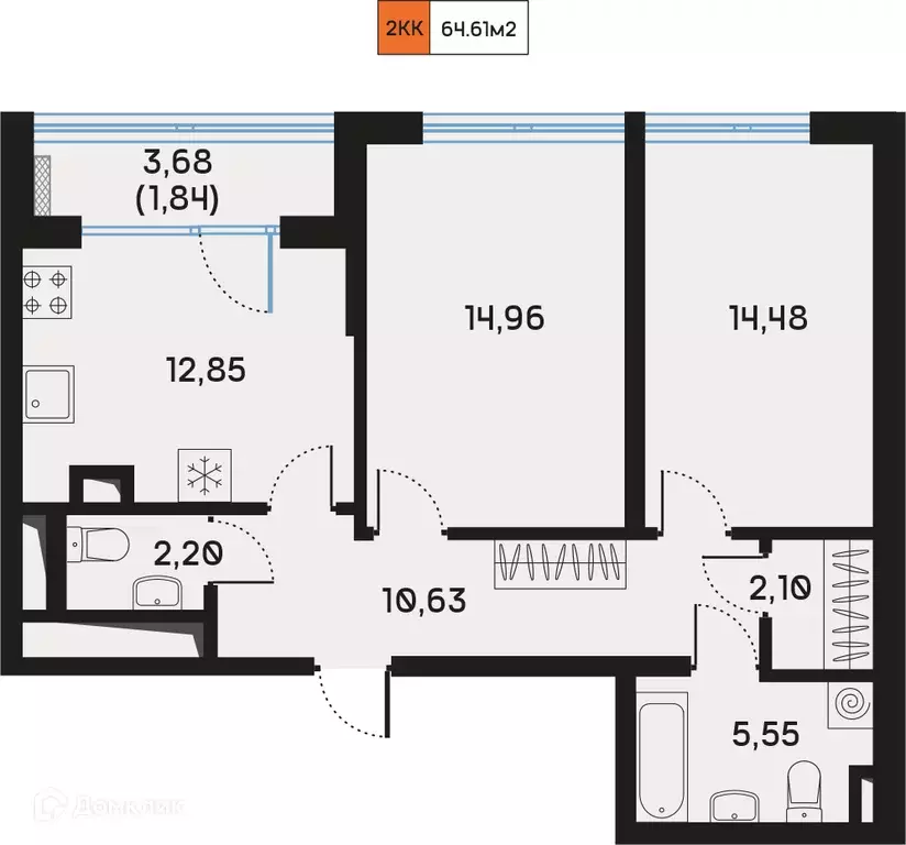 Продаётся 2-к квартира, 65.1 м - Фото 0
