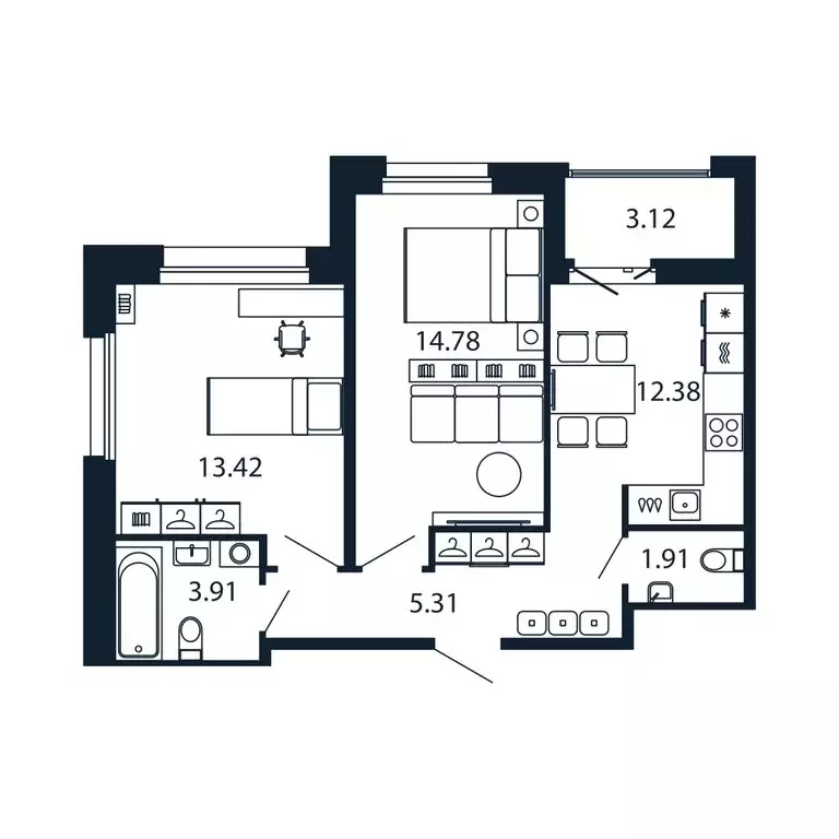 2-комнатная квартира: Новоселье, Центральная улица, 30к1 (51.3 м) - Фото 1