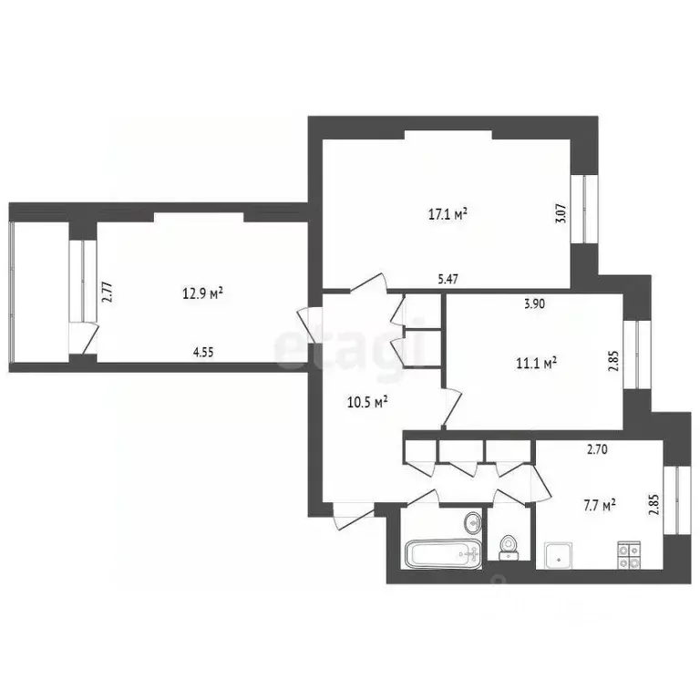 3-к кв. Ямало-Ненецкий АО, Новый Уренгой Мирный мкр, 3/2 (65.0 м) - Фото 2