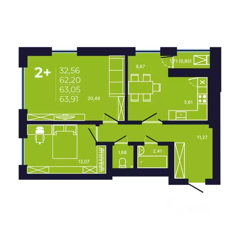 2-к кв. Башкортостан, Уфа ул. Майора Доставалова, 7 (62.6 м) - Фото 1