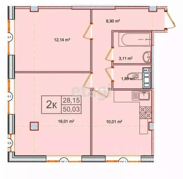 2-к кв. Костромская область, Кострома ул. Юрия Смирнова, 45 (47.6 м) - Фото 1