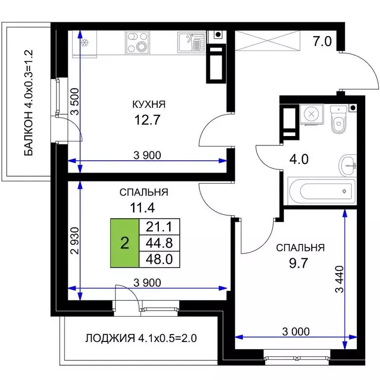 2-комнатная квартира: Краснодар, улица имени Героя Ростовского, 8к7 ... - Фото 0