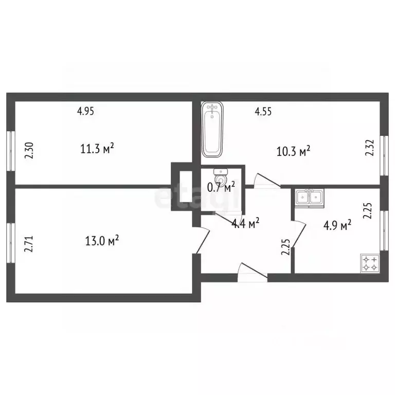 2-к кв. Санкт-Петербург Подольская ул., 39 (44.6 м) - Фото 2
