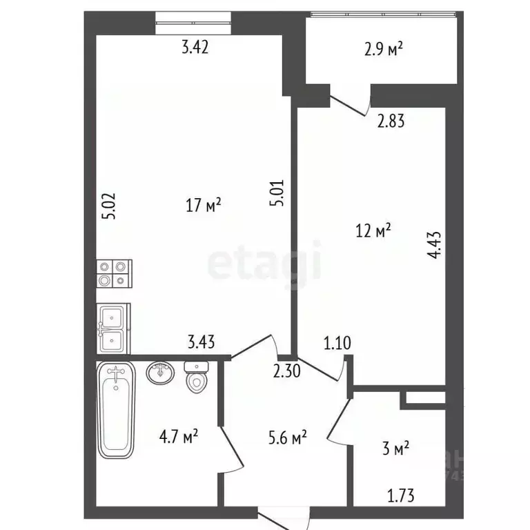 1-к кв. Санкт-Петербург просп. Космонавтов, 63к1 (43.0 м) - Фото 2