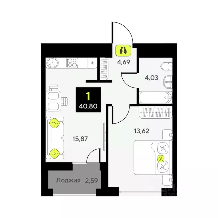 1-к кв. Тюменская область, Тюмень ул. Андрея Приказнова, 2 (40.8 м) - Фото 1