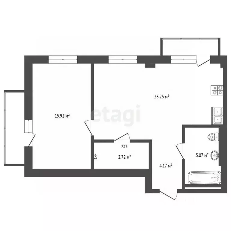 2-к кв. Саха (Якутия), Якутск просп. Михаила Николаева, 2/3 (50.8 м) - Фото 2