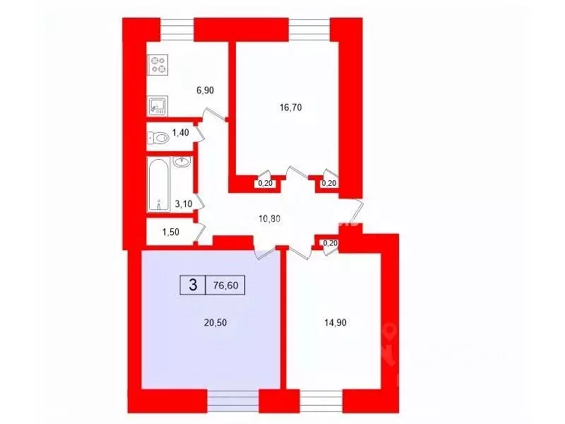 Комната Санкт-Петербург пер. Каховского, 3 (20.5 м) - Фото 2