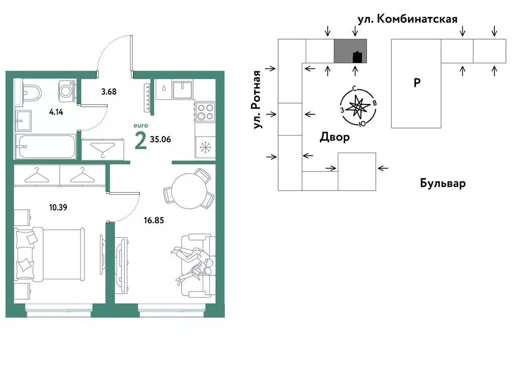 2-комнатная квартира: Екатеринбург, Ленинский район (35.06 м) - Фото 1