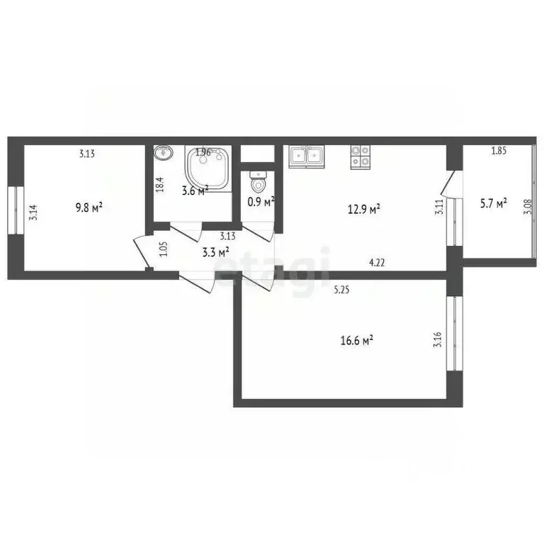 2-к кв. Ханты-Мансийский АО, Нягань 2-й мкр, 12 (47.1 м) - Фото 2