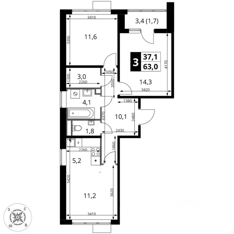 3-к кв. Московская область, Химки Подрезково мкр, 1-й Шереметьевский ... - Фото 1