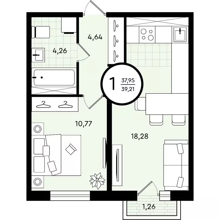 1-комнатная квартира: Тюмень, улица Александра Звягина, 3 (39.21 м) - Фото 0