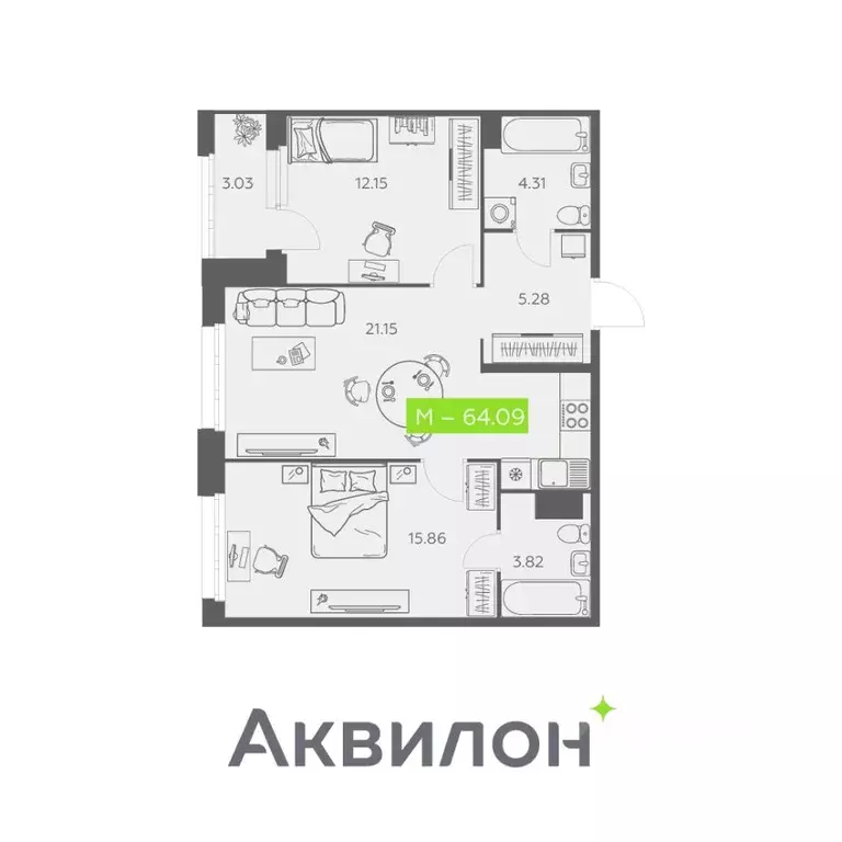 2-к кв. Архангельская область, Архангельск Троицкий просп., 110 (64.09 ... - Фото 0