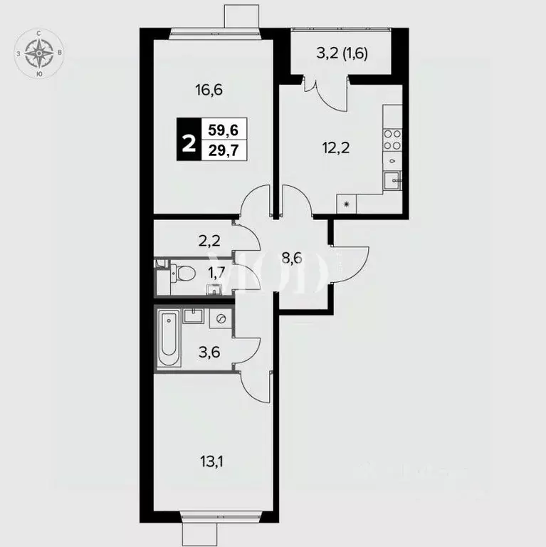 2-к кв. Москва Ленинградское ш., 228к3 (59.6 м) - Фото 1