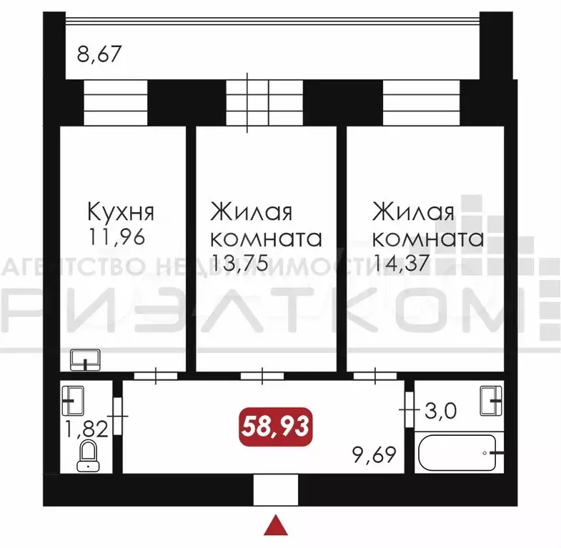 2-к. квартира, 59 м, 5/14 эт. - Фото 0