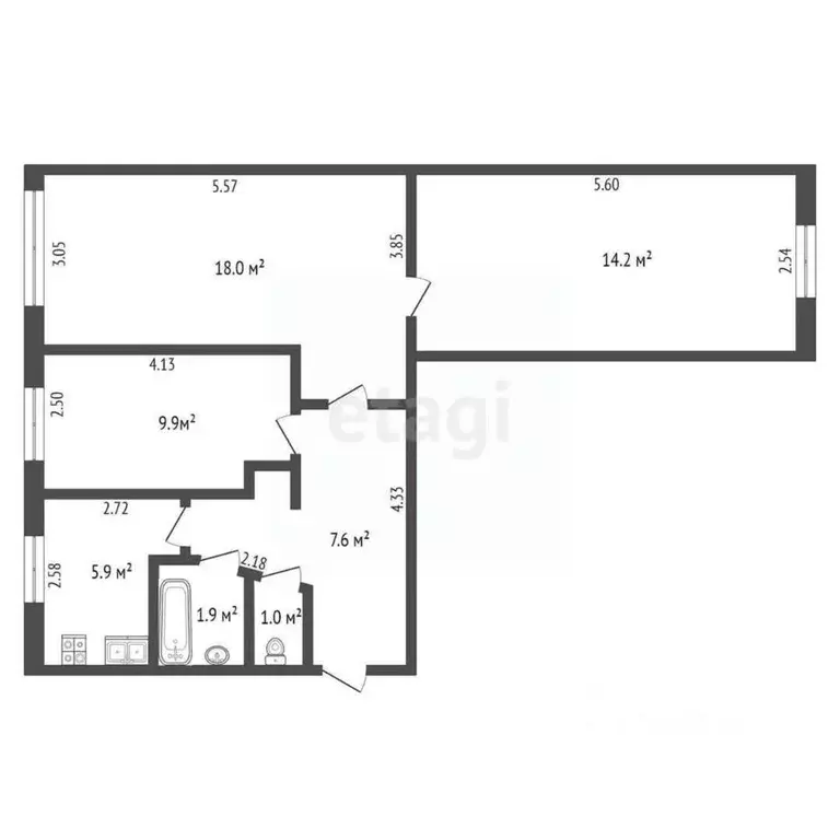 3-к кв. Башкортостан, Стерлитамак ул. Шаймуратова, 5Б (58.5 м) - Фото 2