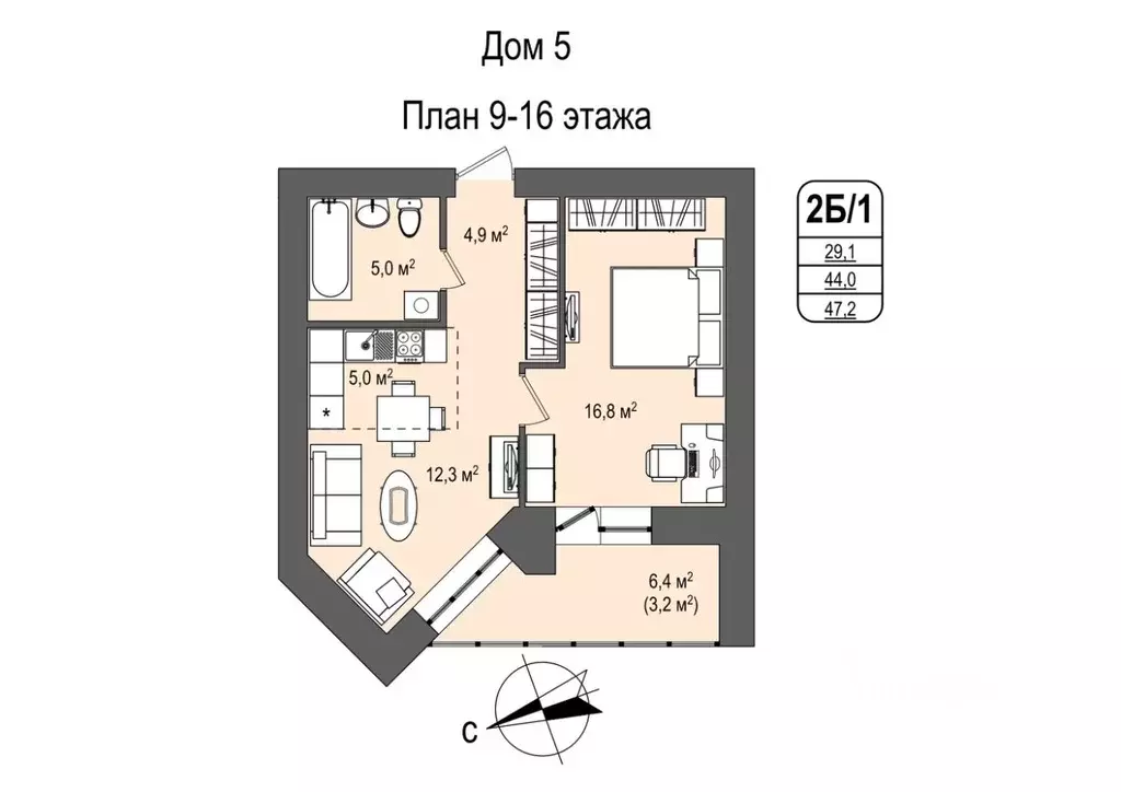 2-к кв. Кемеровская область, Кемерово 55-й мкр, 5 (47.2 м) - Фото 0