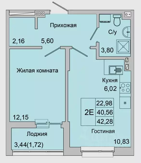 2-к кв. Ростовская область, Батайск ул. Булгакова, 11 (42.28 м) - Фото 0