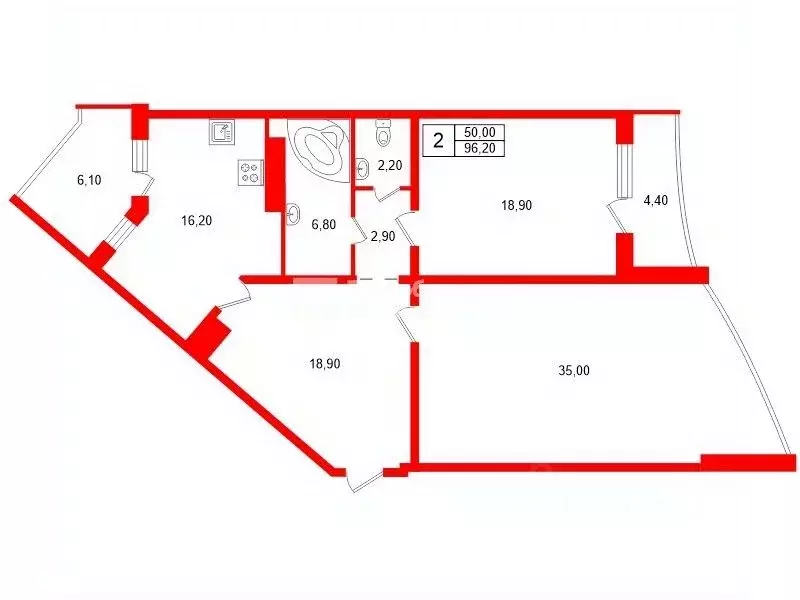 2-к кв. Санкт-Петербург Планерная ул., 63к1 (96.2 м) - Фото 2