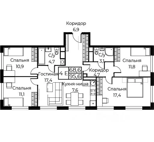 4-к кв. Москва ул. Наметкина, 10Д (95.6 м) - Фото 1