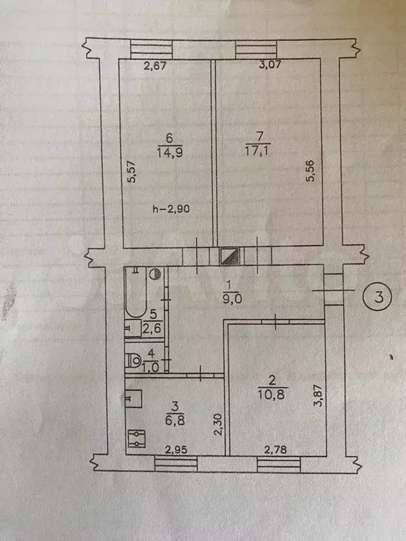 3-к. квартира, 62,2 м, 1/2 эт. - Фото 0