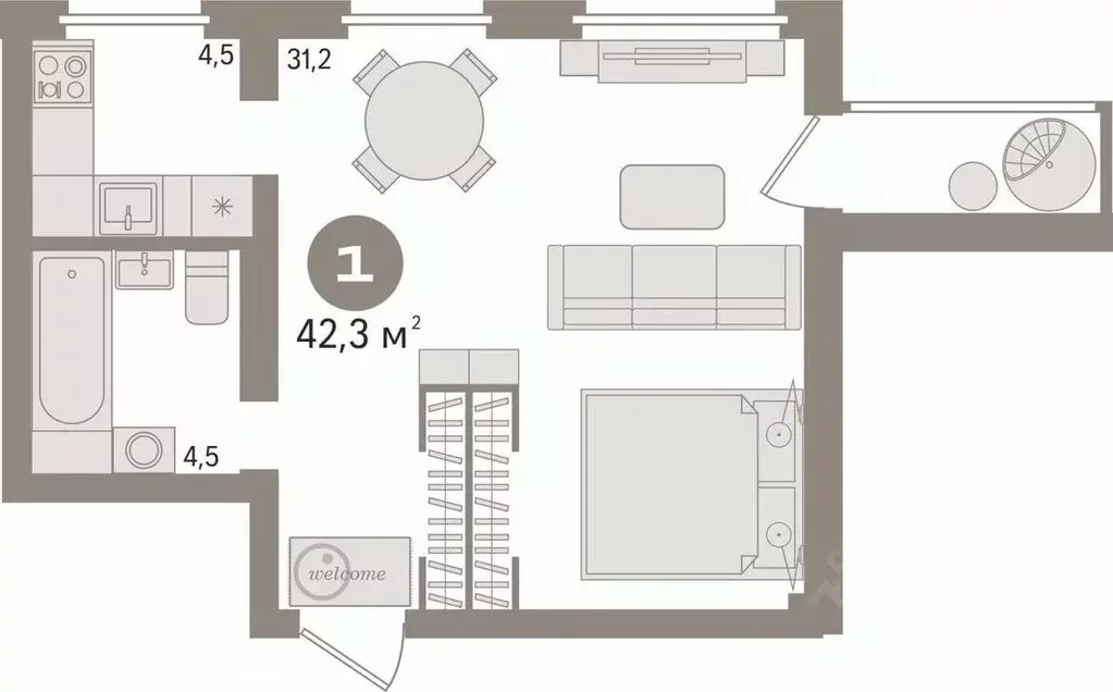 1-к кв. Свердловская область, Екатеринбург ул. Папанина, 3 (42.0 м) - Фото 2