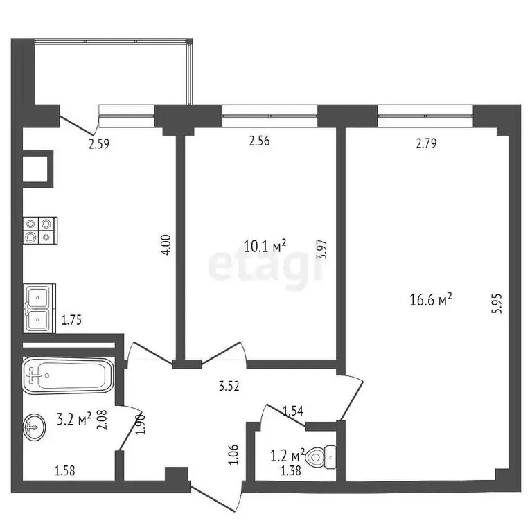 2-комнатная квартира: Якутск, Воинская улица, 10/1 (45 м) - Фото 0