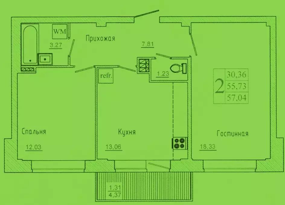 Продаётся 2-к квартира, 57 м - Фото 0
