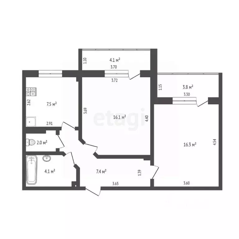 2-к кв. Ямало-Ненецкий АО, Новый Уренгой просп. Губкина, 21 (53.4 м) - Фото 1