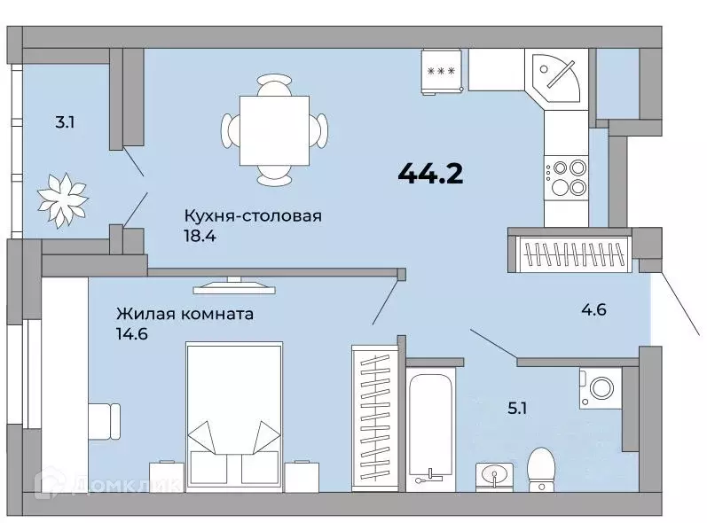 Продаётся 1-к квартира, 44.2 м - Фото 1