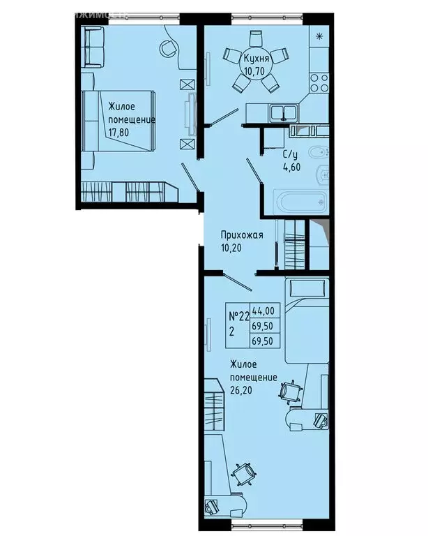 2-комнатная квартира: Коммунар, Железнодорожная улица, 41к2 (69.5 м) - Фото 1