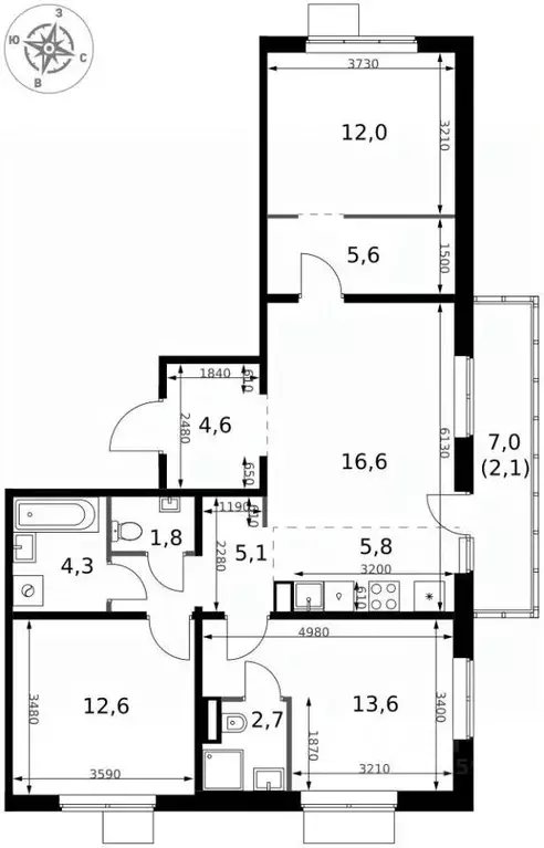 4-к кв. Москва ш. Новомихайловское, 1 (86.8 м) - Фото 1