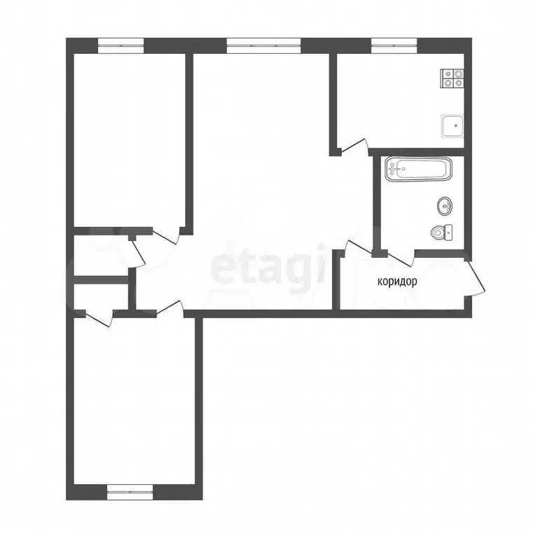 3-к. квартира, 60,1 м, 1/5 эт. - Фото 0