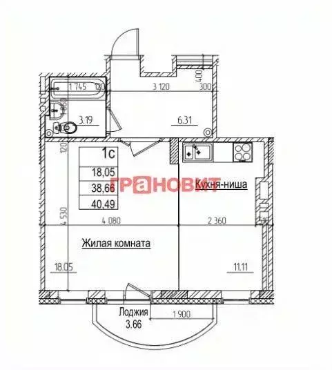 Квартира, 1 комната, 39.5 м - Фото 0