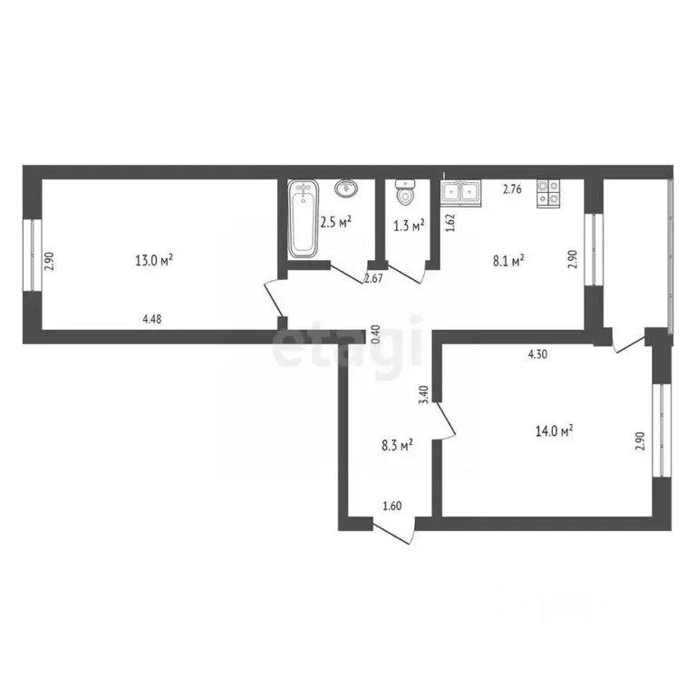 2-к кв. Ханты-Мансийский АО, Нягань 6-й мкр, 3 (85.4 м) - Фото 1