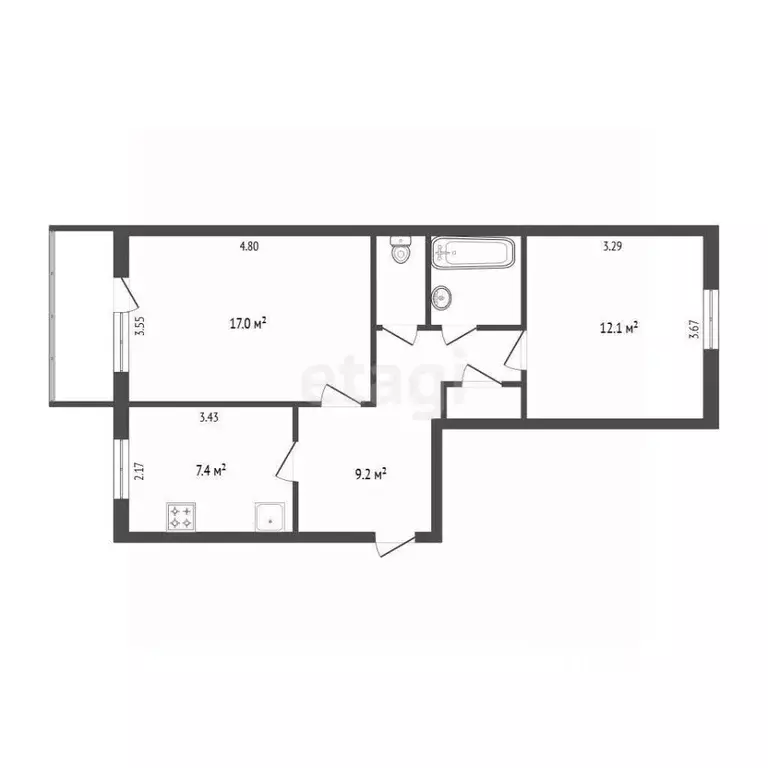 2-к кв. Вологодская область, Вологда ул. Пугачева, 69Б (51.4 м) - Фото 2