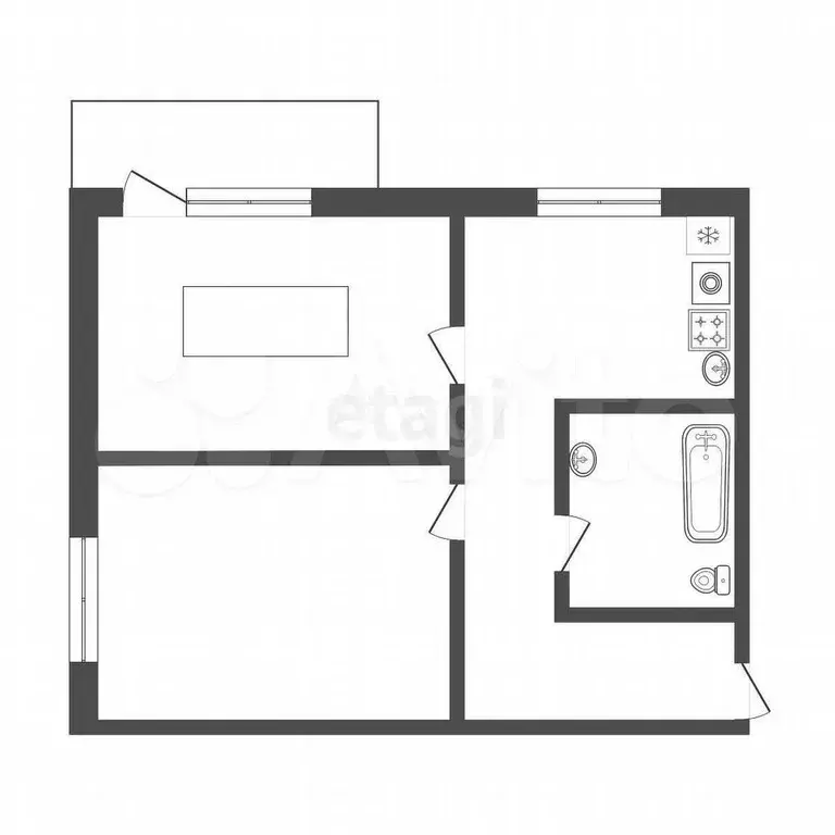 2-к. квартира, 43,1 м, 4/9 эт. - Фото 0