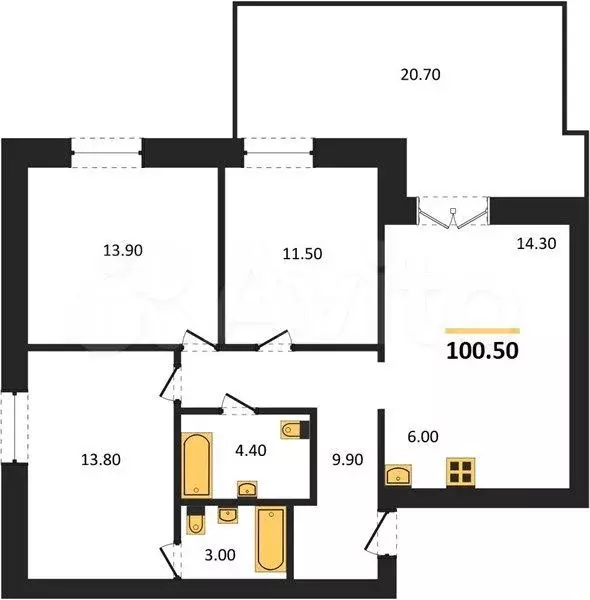 3-к. квартира, 100,5 м, 1/8 эт. - Фото 0