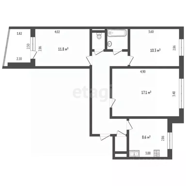 3-к кв. Омская область, Омск ул. Василия Маргелова, 354 (65.7 м) - Фото 2