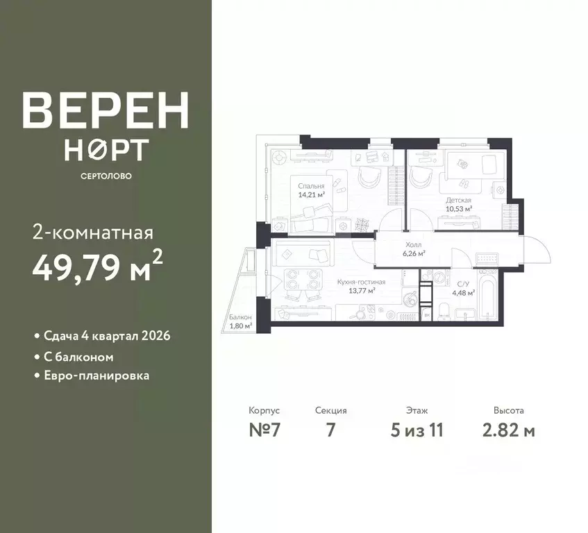 2-к кв. Ленинградская область, Сертолово Всеволожский район, Верен ... - Фото 1