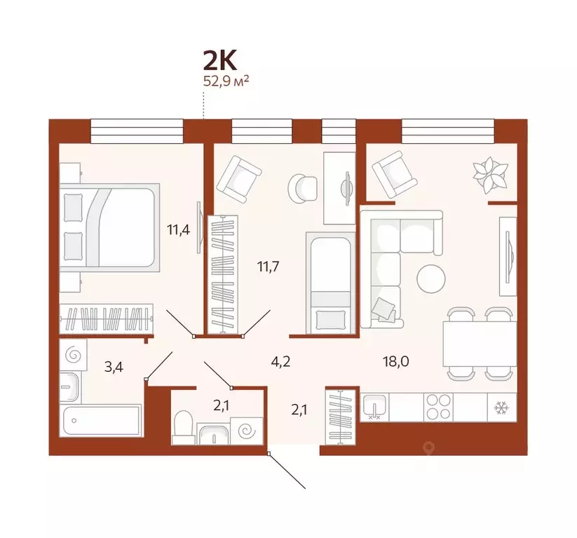 2-к кв. Тюменская область, Тюмень ул. Новаторов, 30 (52.94 м) - Фото 0