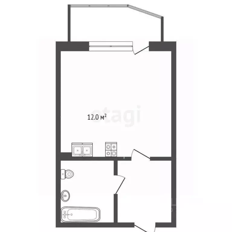 Студия Тюменская область, Тюмень ул. Федюнинского, 64к2 (32.0 м) - Фото 1