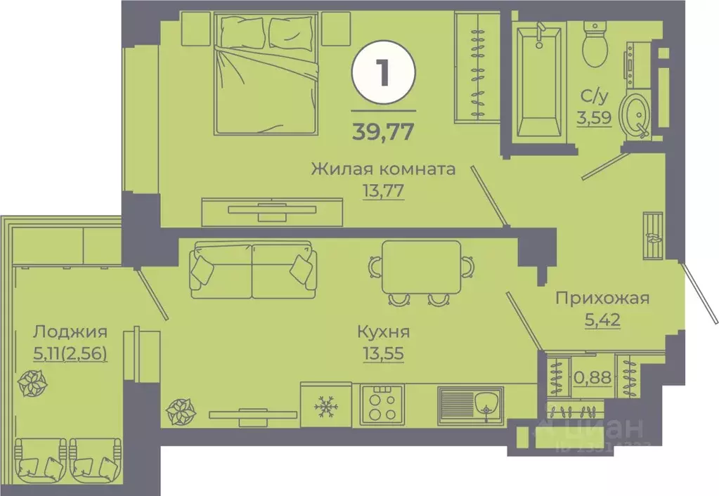 1-к кв. Ростовская область, Ростов-на-Дону просп. Солженицына, 25 ... - Фото 0