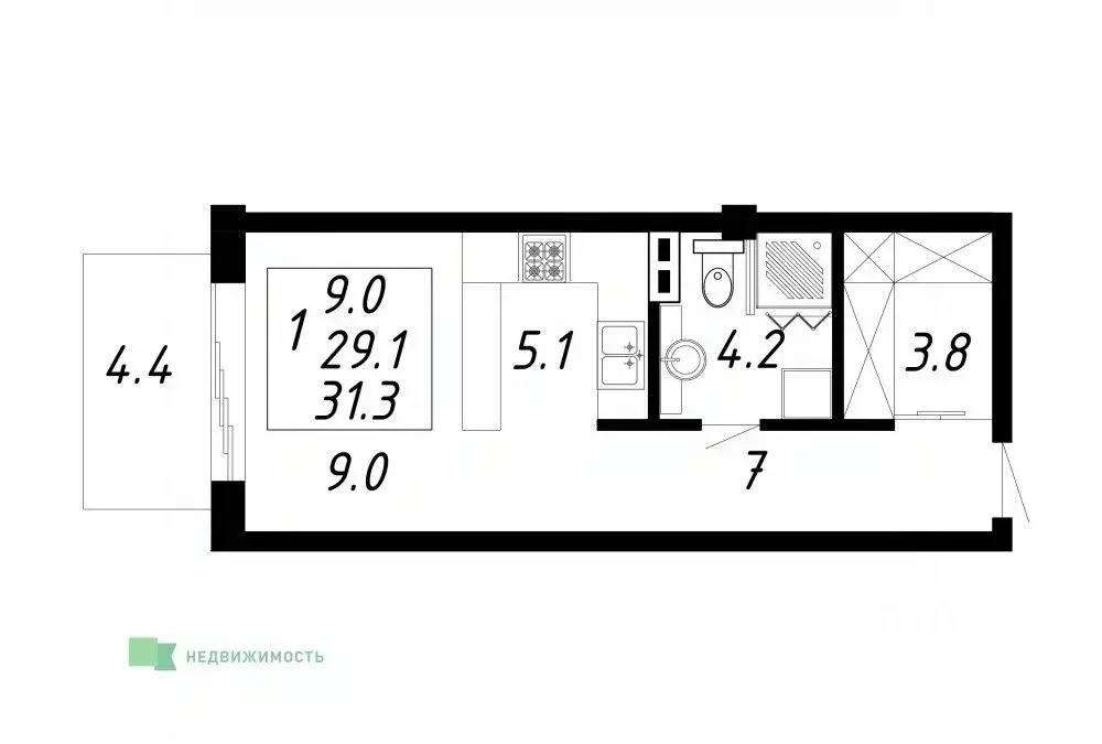 1-к кв. Ставропольский край, Ессентуки Озеро жилой комплекс (31.3 м) - Фото 1